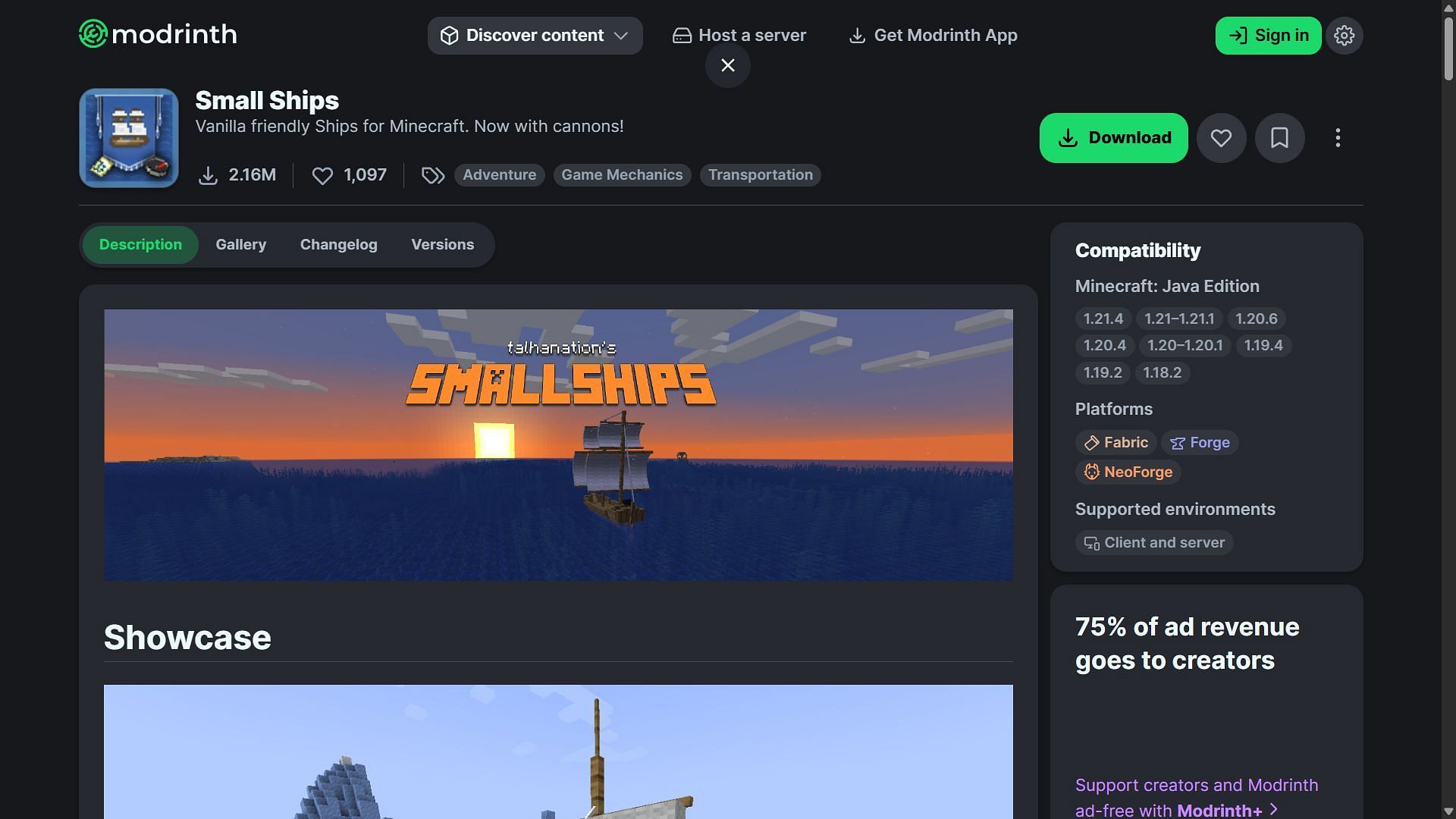 Small Ships can be downloaded from the Modrinth website (Image via Modrinth/talhanation)